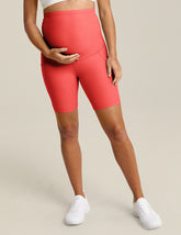 pink maternity biker shorts with pocket at sides